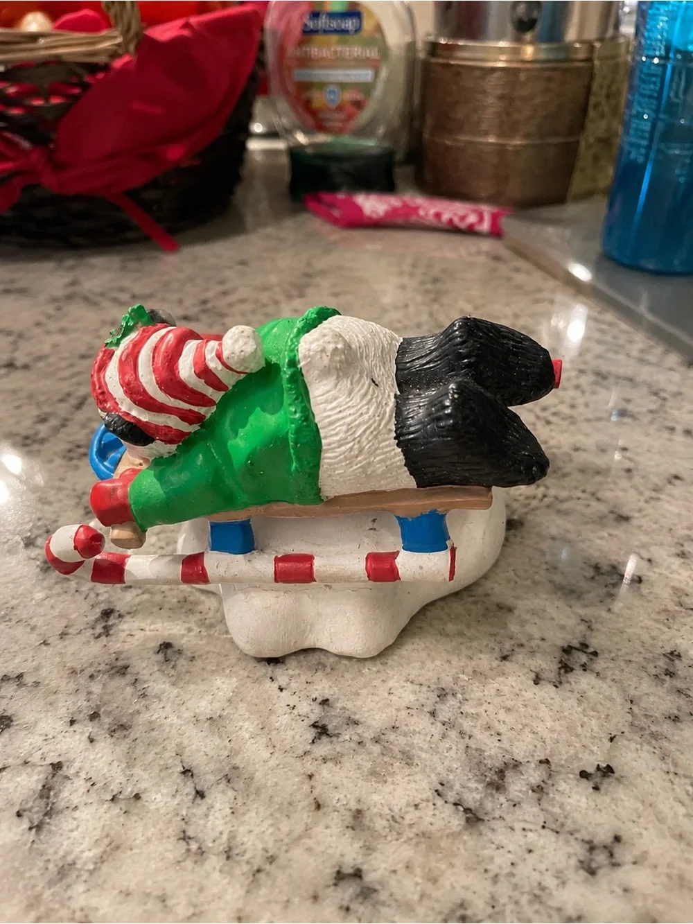 Vintage 1993 Christmas Panda Bear on Sled Figurine Holiday Collectible
